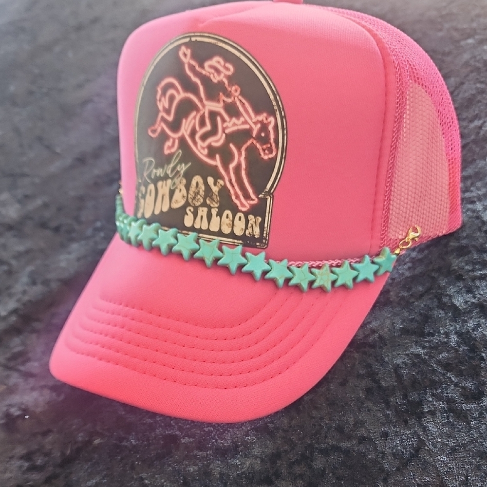 Pink Cowboy Trucker Hat with Star Accents